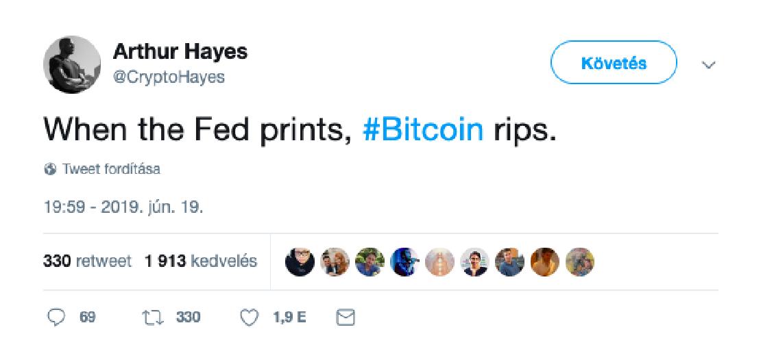 Crypto Hayes Twitter bejegyzése a FED-ről és a bitcoinról. 