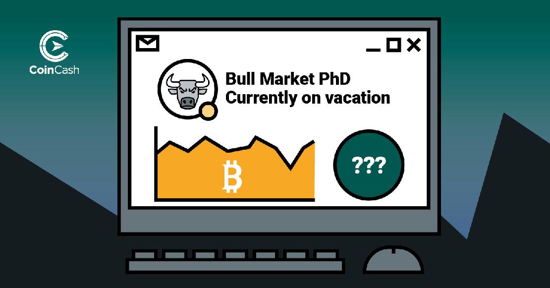 bitcoin árfolyam grafikon bika szimbólummal és Bull Market Phd Currently on vacation felirattal