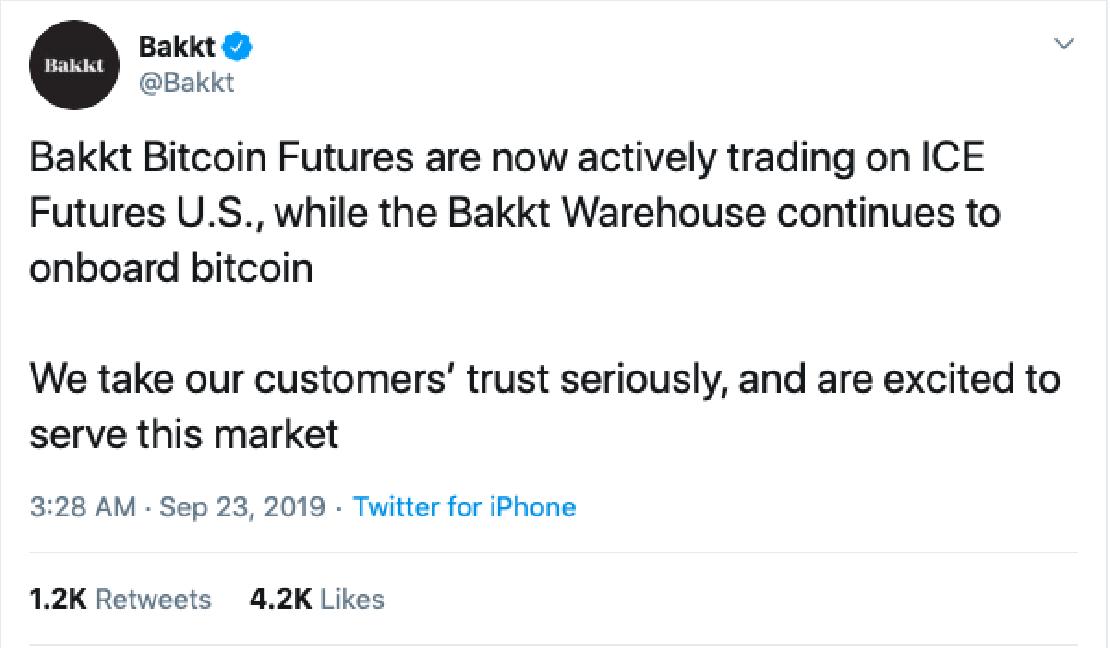 BAKKT futures aktivan kereskedhető az ICE Futures piacon tweet.