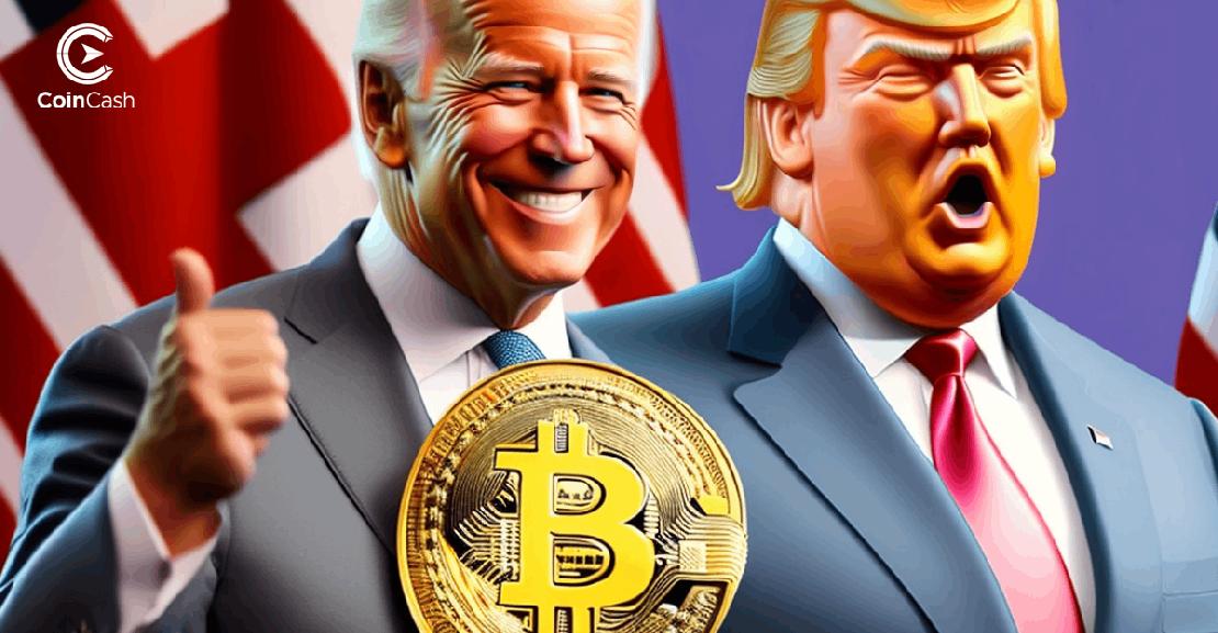 Joe Biden és Donald Trump Bitcoinlogóval