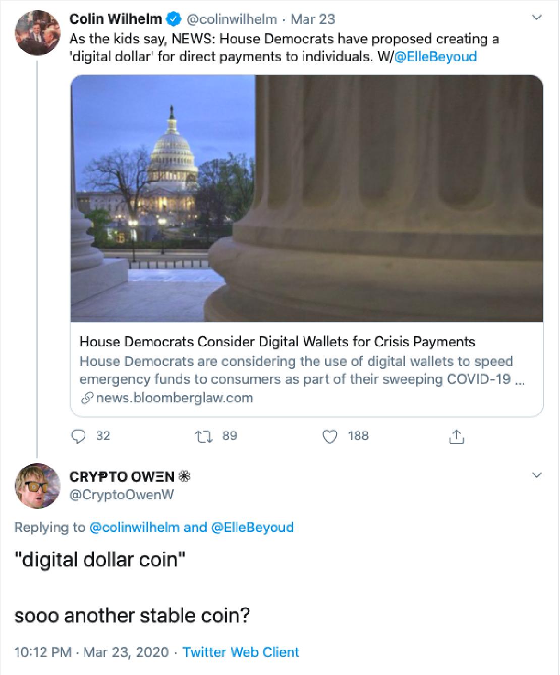 Crypto Owen twitter posztja a digitális dollárról 