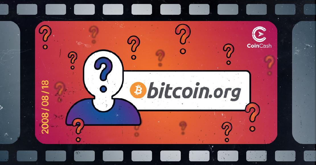 Egy fantomkép fejében egy kérdőjellel, mellette bitcoin.org felirattal, a háttérben sok kérdőjel