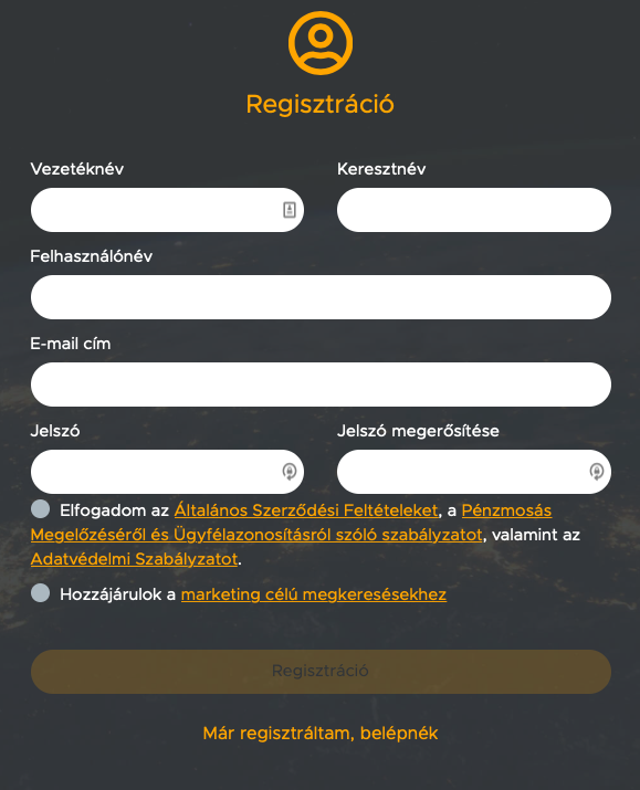 Regisztrációs lap